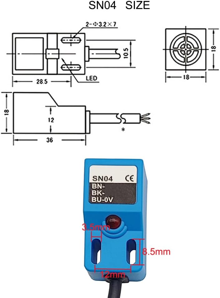 Haldzemo SN04-N2 NPN NC Inductive Proximity Sensor Normally Close Detection Approach Switch with SN Bracket (Blue, 4 Pack) - Image 3